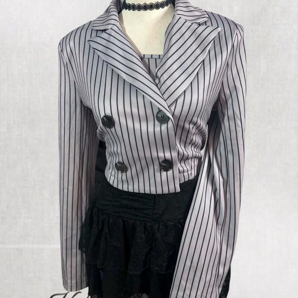 Coquette Luxury Style Three Piece Office Siren Silver and Black Pinstripe Set